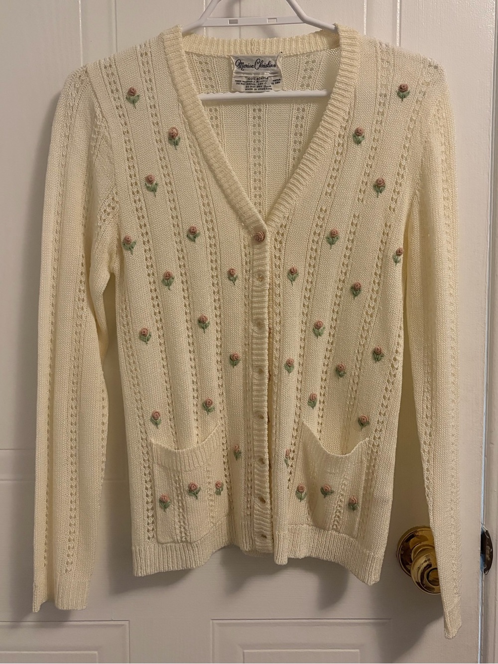 Vintage Marisa Christina cream pointelle knit cardigan